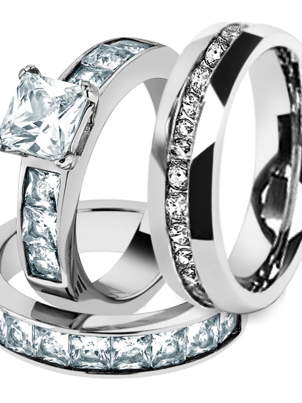 Classic Silver Crystal Engagement Ring Set - White zirconia